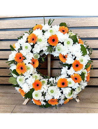 Coroana funerara cu crizanteme si gerbera - 50cm