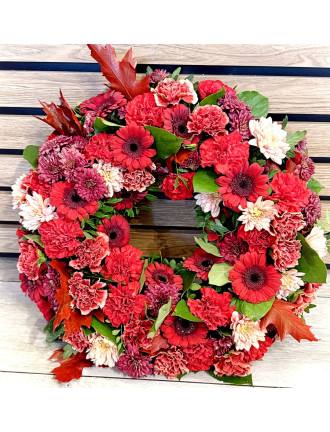 Coroana funerara cu gerbera, crizanteme si garoafe